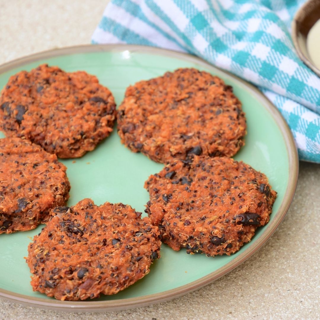 A plate with black bean patties.