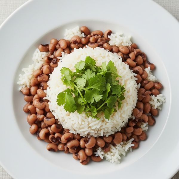 A plate of rice and blackeye peas, a complete protein meal.