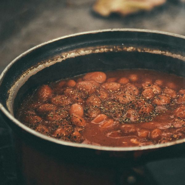 cooking chili in pot