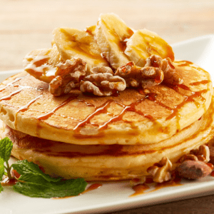 Banana Walnut Pancakes with Caramel